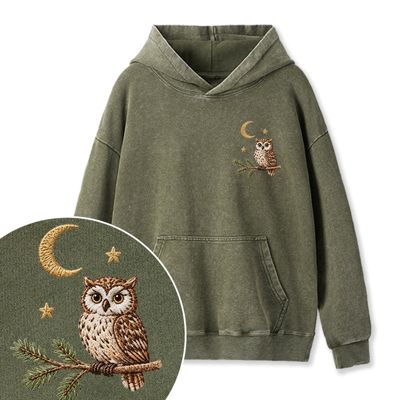 Embroidered Night Owl Washed Hoodie