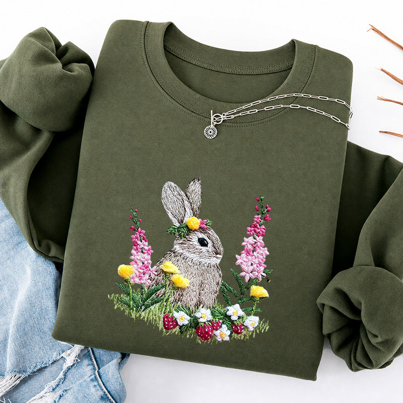 Embroidered Rabbit and Strawberries Classic Crewneck Sweatshirt