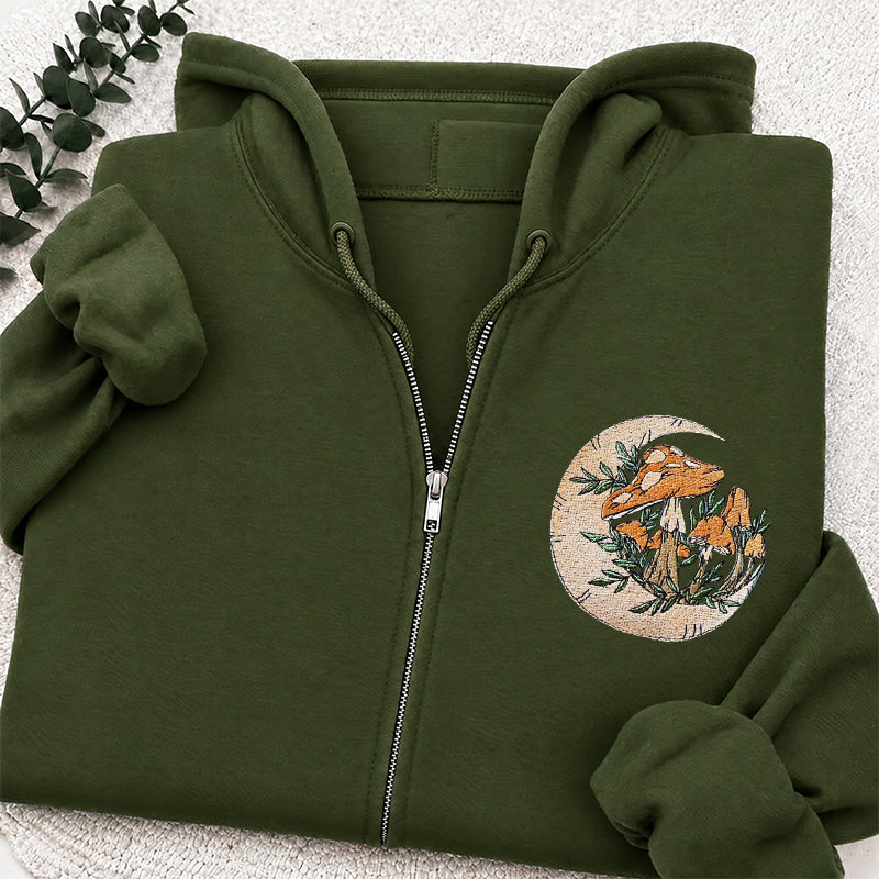 Embroidered Mushroom Moon Classic Adult Unisex Full Zip Hoodie