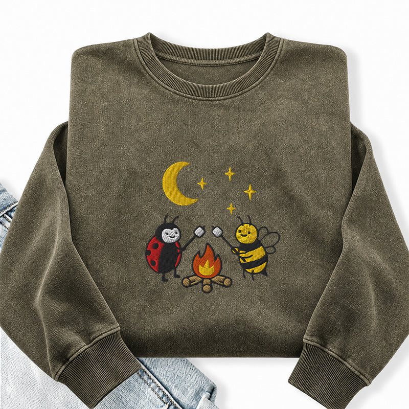 Embroidered Ladybug Campfire Washed Crewneck Sweatshirt