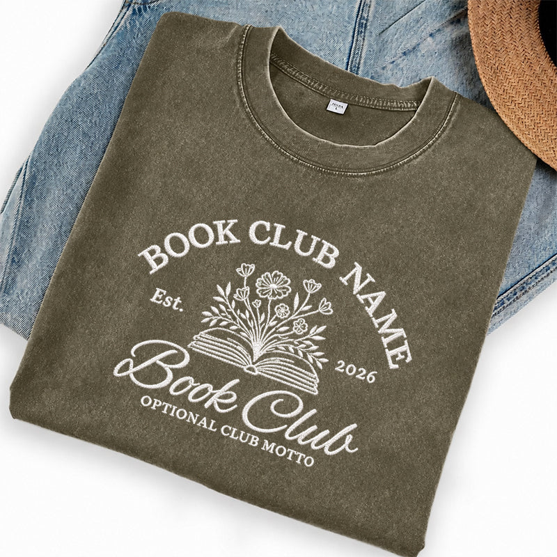 Personalized Embroidered Book Club Washed Crew Neck T-Shirt