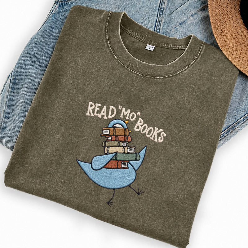 Embroidered Read Mo Books Washed Crew Neck T-Shirt