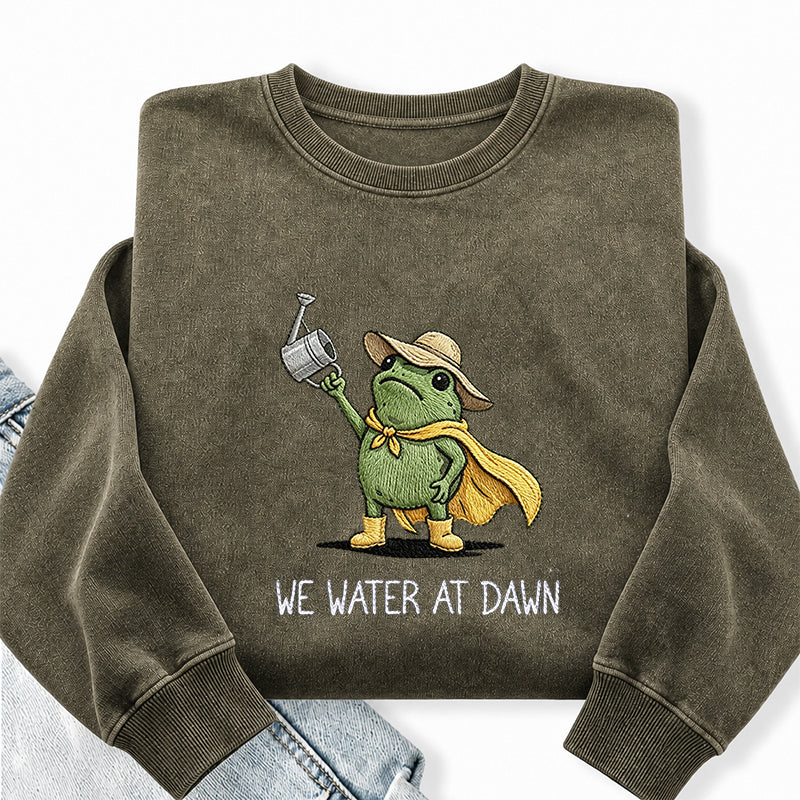 Embroidered We Water At Dawn Washed Crewneck Sweatshirt
