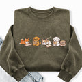 Embroidered Reading Dogs Washed Crewneck Sweatshirt