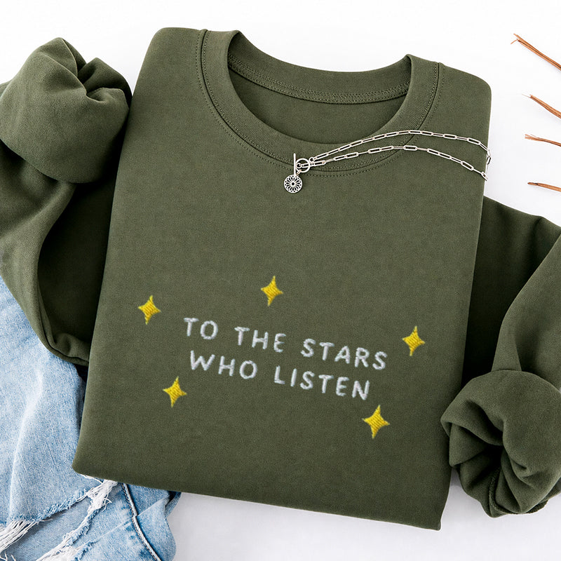 Embroidered To the Star Book Lover Classic Crewneck Sweatshirt