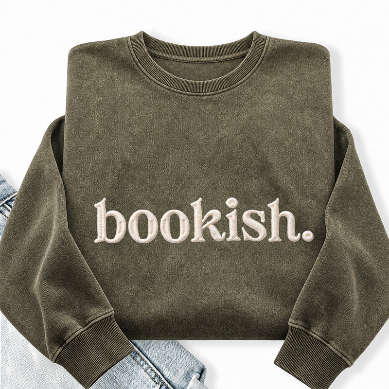 Embroidered Bookish Washed Crewneck Sweatshirt