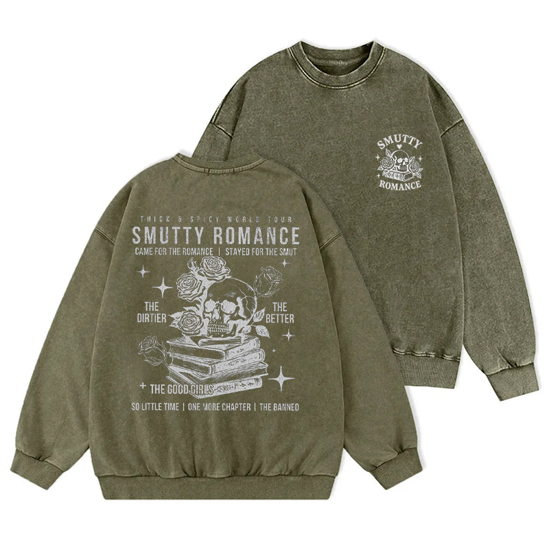 Smutty Romance Bookish Skull Washed Crewneck Sweatshirt
