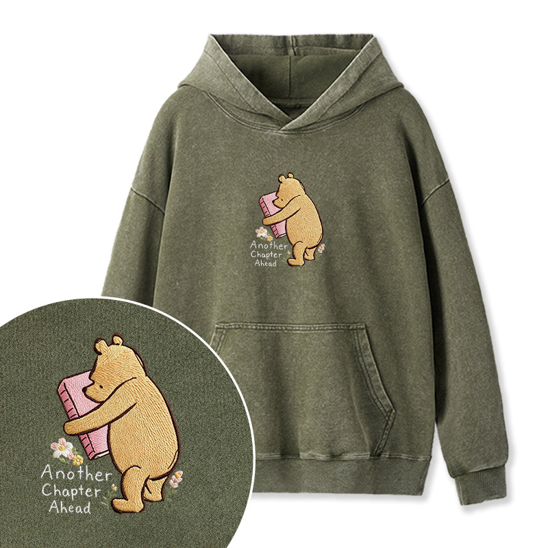 Embroidered Reading Bear Another Chapter Ahead Washed Hoodie