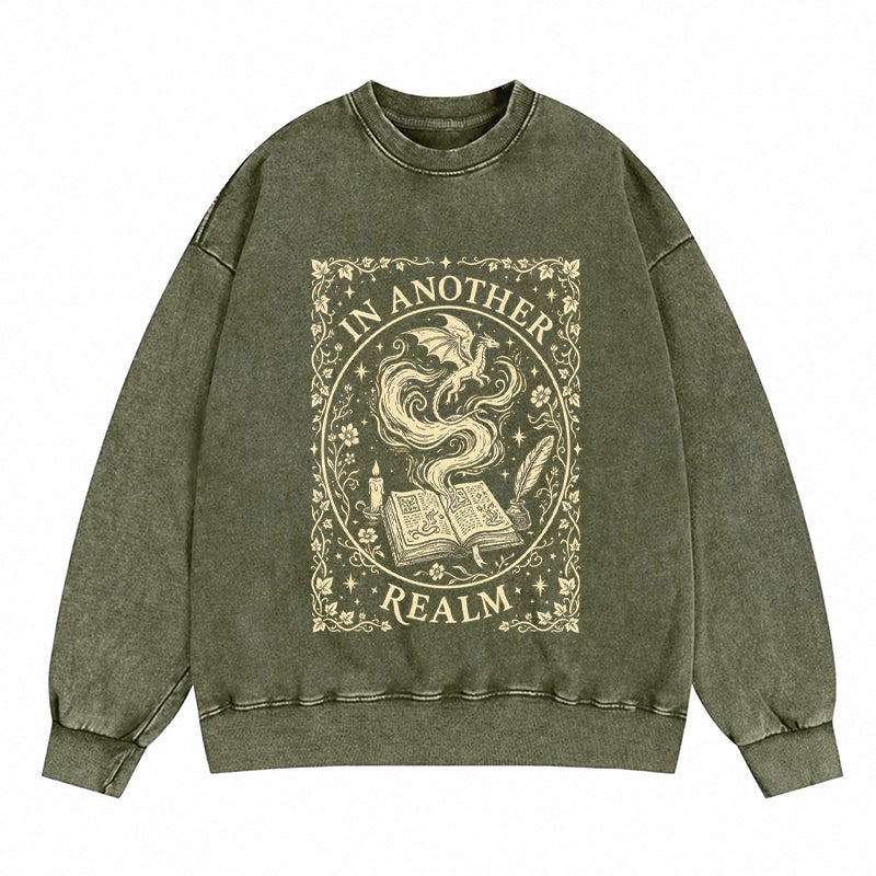 In Another Realm Fantasy Reader Washed Crewneck Sweatshirt