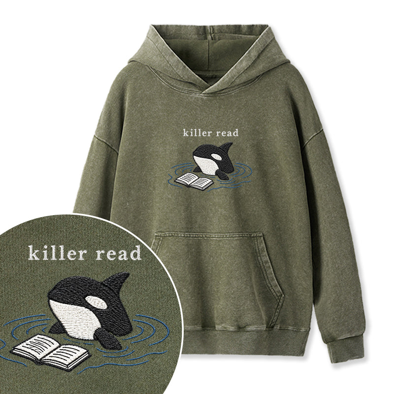 Embroidered Killer Read Orca Washed Hoodie