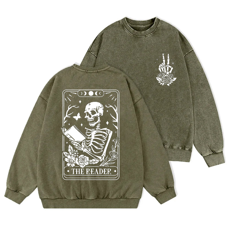 The Reader Tarot Card Floral Reading Washed Crewneck Sweatshirt