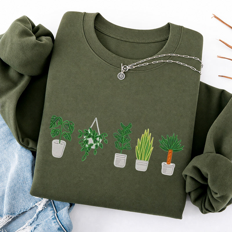 Embroidered Houseplant Classic Crewneck Sweatshirt