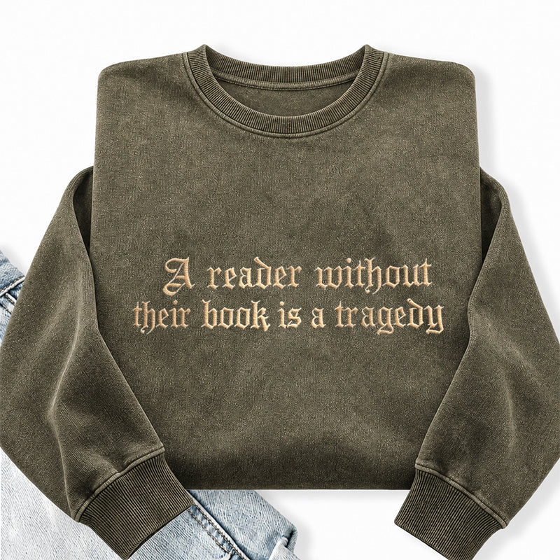 Embroidered Dragon Rider Book Lover Washed Crewneck Sweatshirt