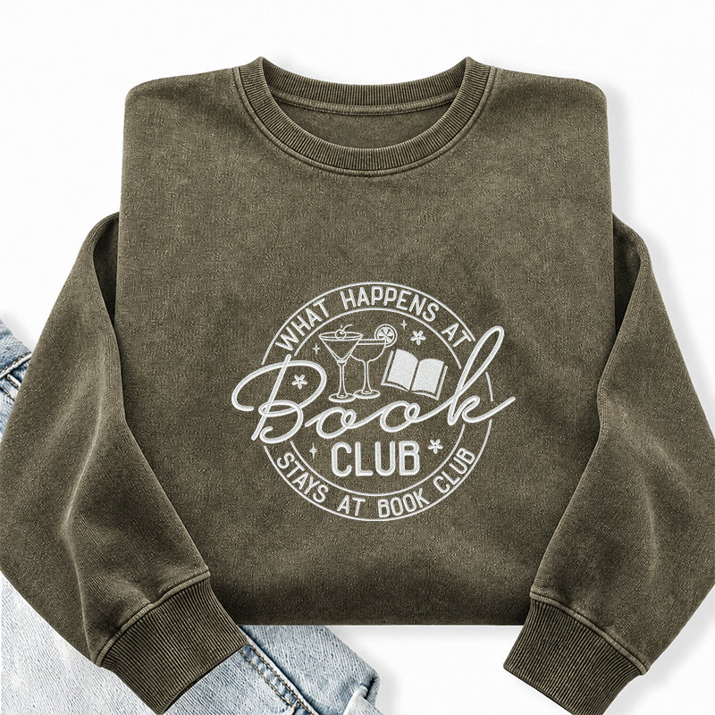 Embroidered Funny Book Club Washed Crewneck Sweatshirt
