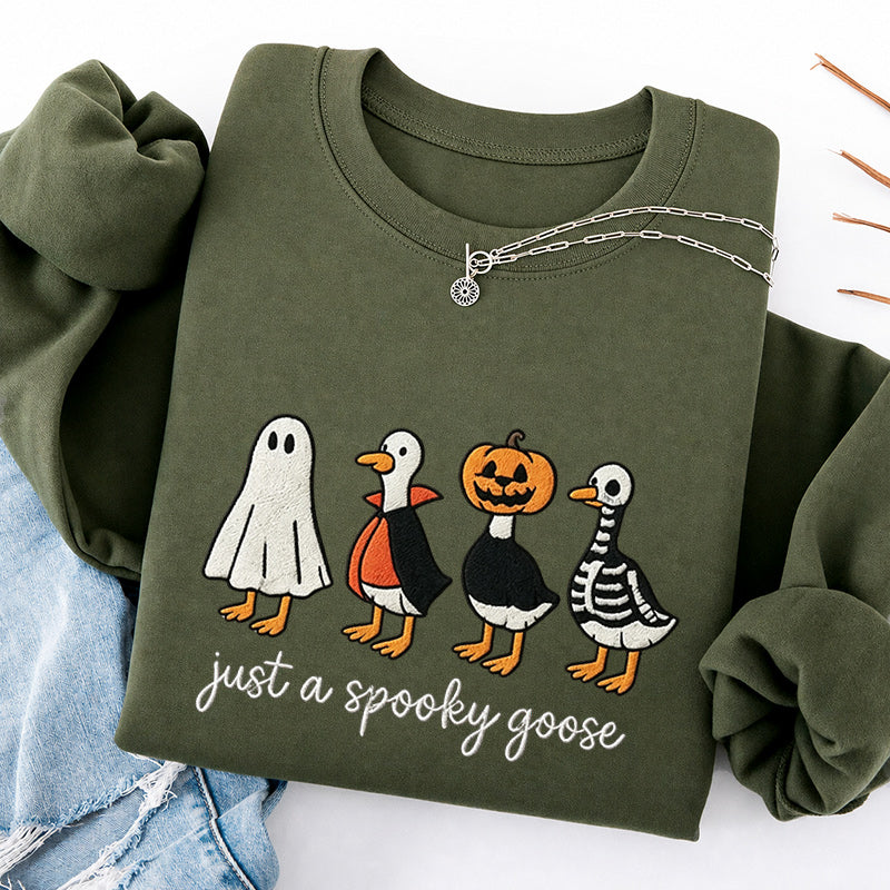 Embroidered Just A Spooky Goose Classic Crewneck Sweatshirt