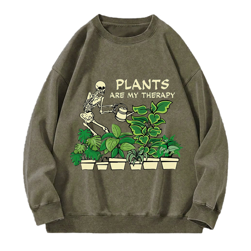 Plants Are My Therapy Skeleton Washed Crewneck Sweatshirt
