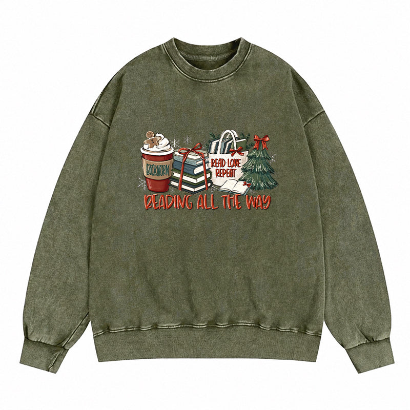 Reading All The Way Christmas Washed Crewneck Sweatshirt