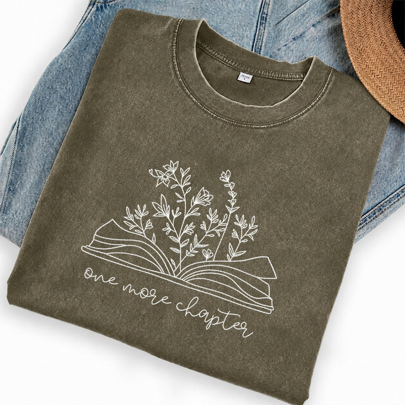 Embroidered One More Chapter Floral Book Washed Crew Neck T-Shirt
