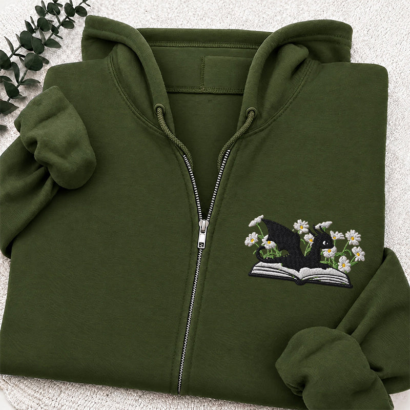 Embroidered Floral Dragon Book Classic Full Zip Hoodie