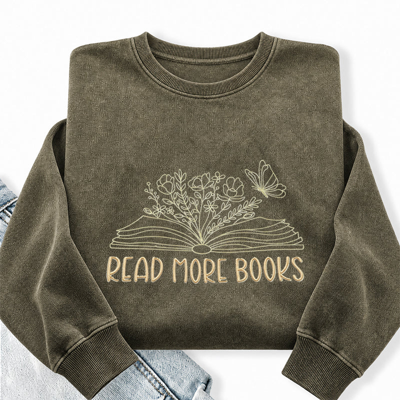 Embroidered Floral Read More Books Washed Crewneck Sweatshirt