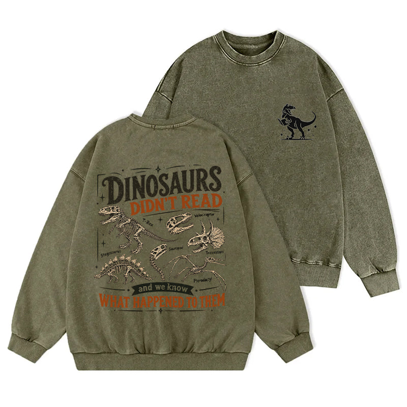 Retro Dinosaur Didn't Read Washed Crewneck Sweatshirt