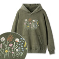 Embroidered Cute Wildflowers Washed Hoodie