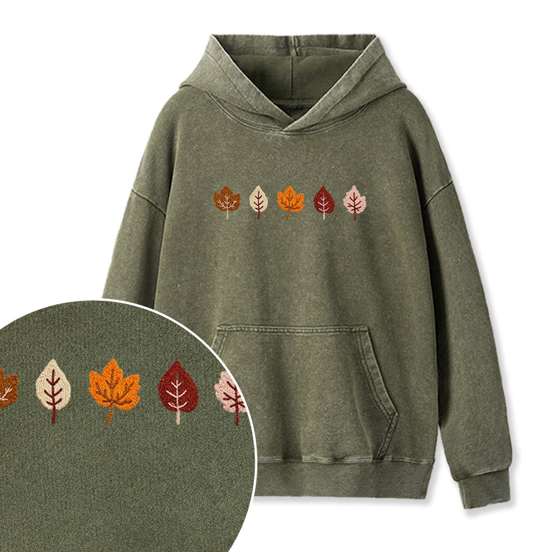 Embroidered Fall Leaves Washed Hoodie