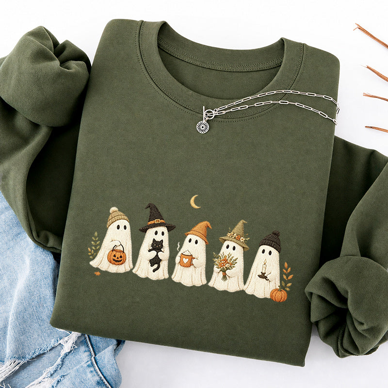 Embroidered Little Ghost Parade Classic Crewneck Sweatshirt