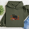 Embroidered Autumn Black Cat Book Classic Adult Unisex Hoodie