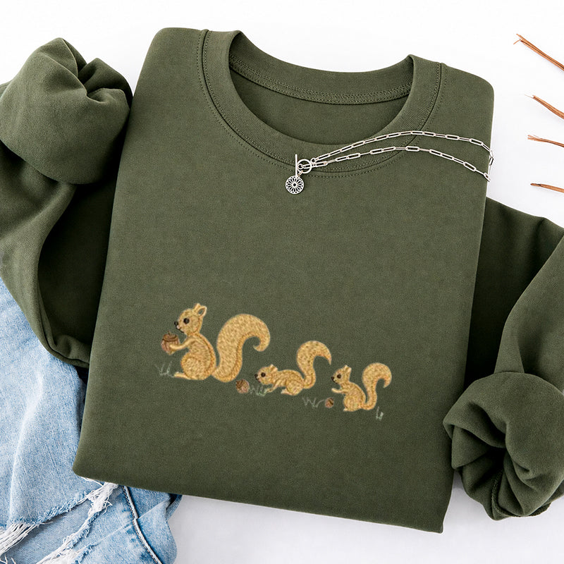 Embroidered Cute Squirrels Classic Crewneck Sweatshirt