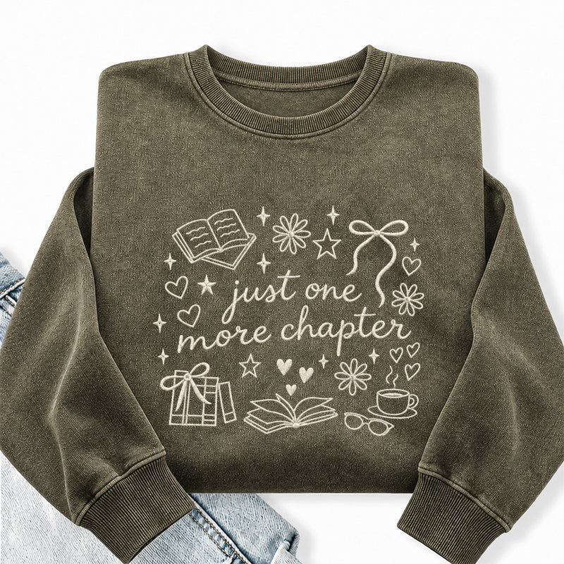 Embroidered Just One More Chapter Icons Washed Crewneck Sweatshirt