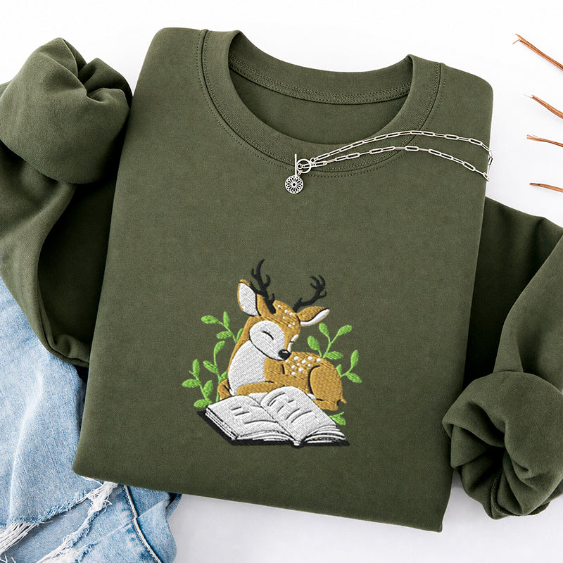 Embroidered Deer Book Classic Crewneck Sweatshirt
