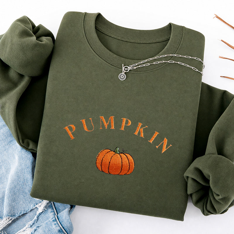 Embroidered Cute Pumpkin Classic Crewneck Sweatshirt