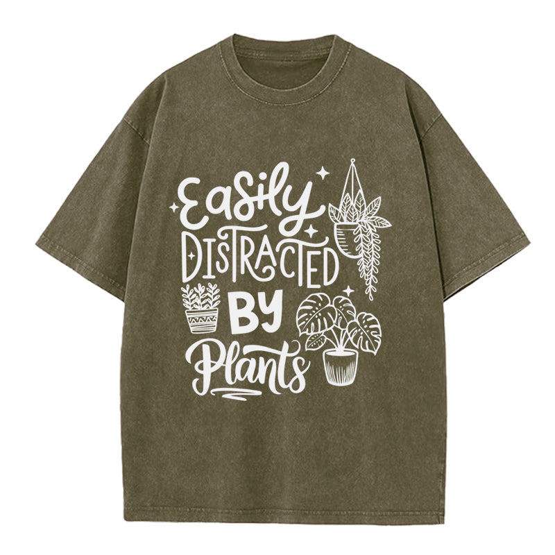 Easily Distracted By Plants Washed Crew Neck T-Shirt