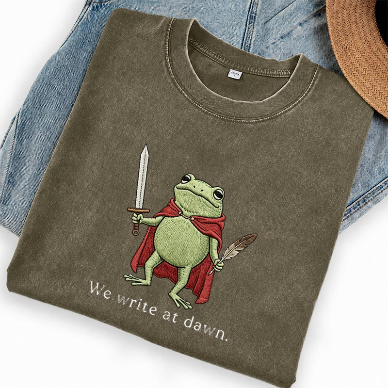 Embroidered We Write at Dawn Washed Crew Neck T-Shirt