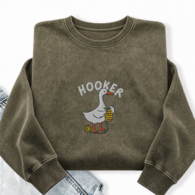 Embroidered Hooker Crochet Lover Washed Crewneck Sweatshirt