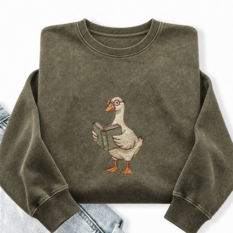 Embroidered Reading Goose Washed Crewneck Sweatshirt