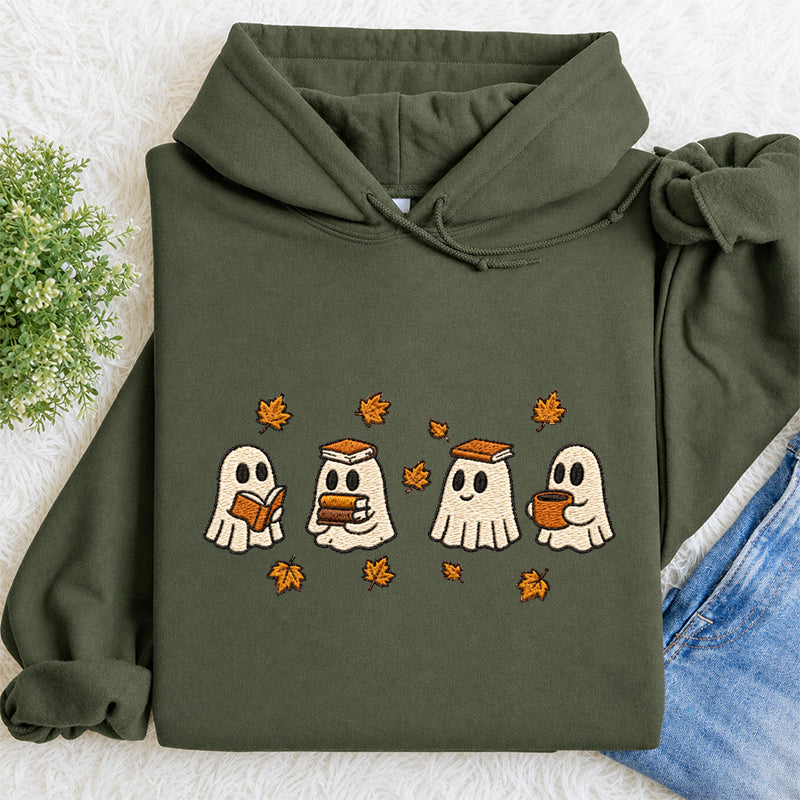 Embroidered Autumn Bookish Ghost Classic Adult Unisex Hoodie