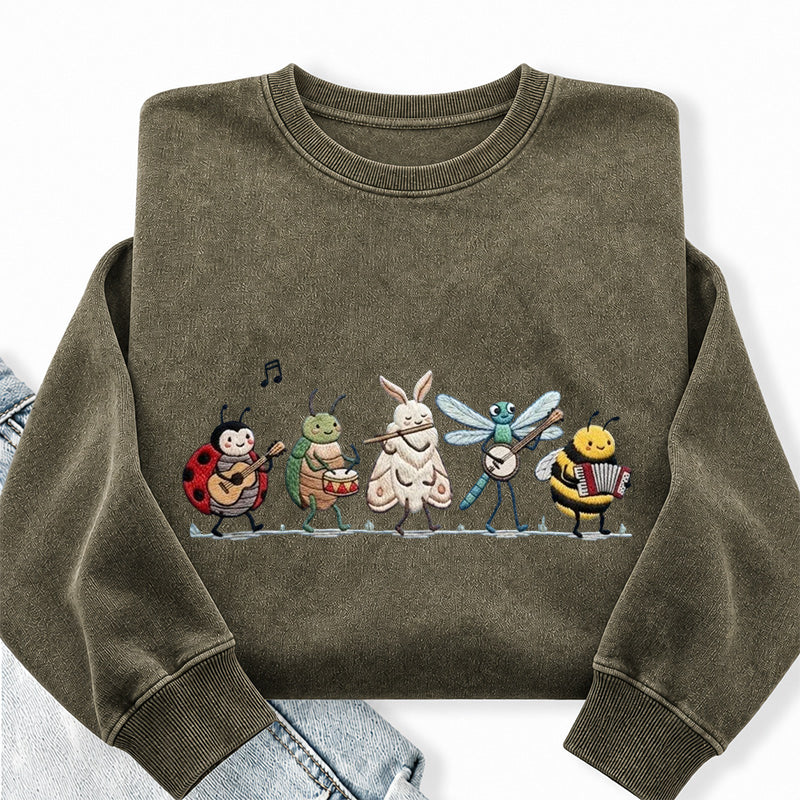 Embroidered Bug Orchestra Washed Crewneck Sweatshirt