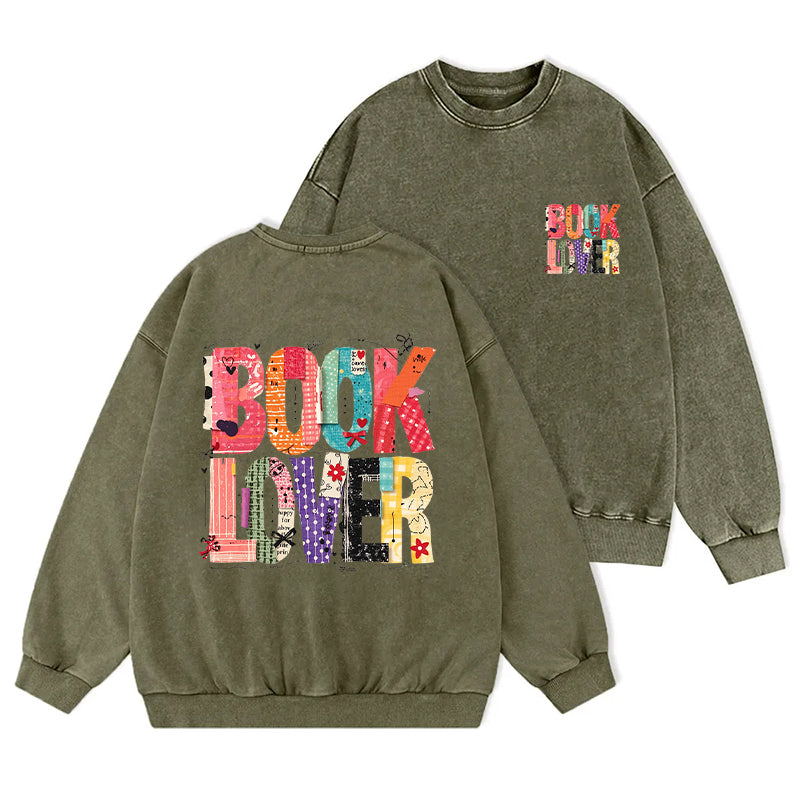 Retro Book Lover Washed Crewneck Sweatshirt