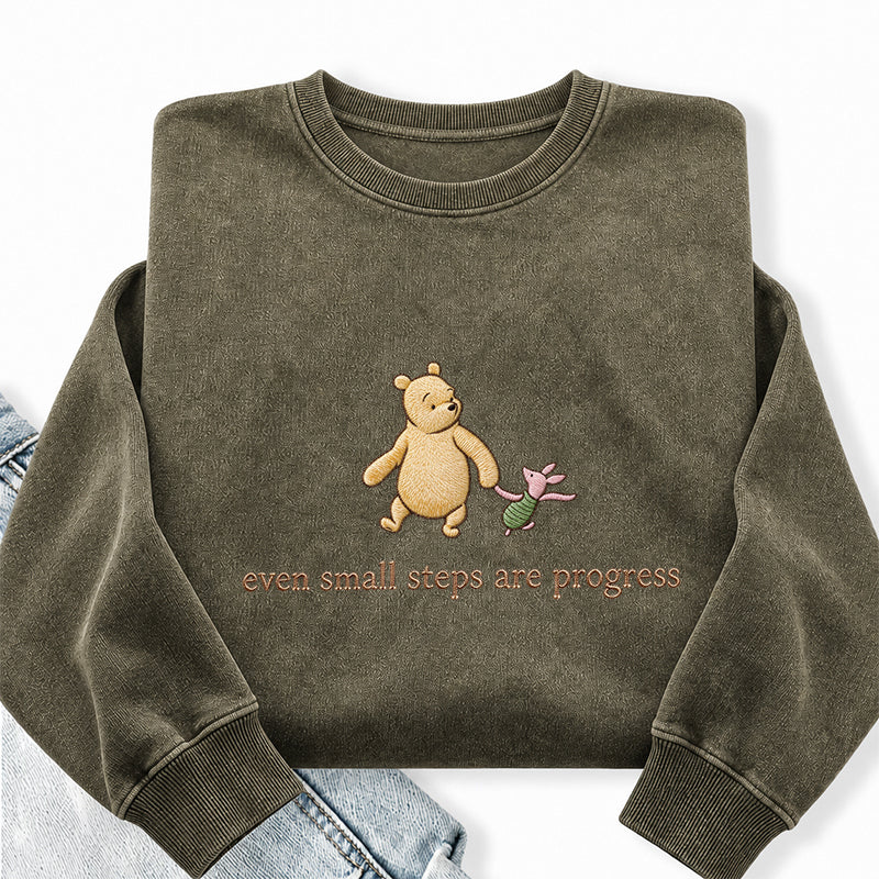 Embroidered Even Small Steps Are Progress Washed Crewneck Sweatshirt