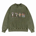 Cats Reading Books Washed Crewneck Sweatshirt