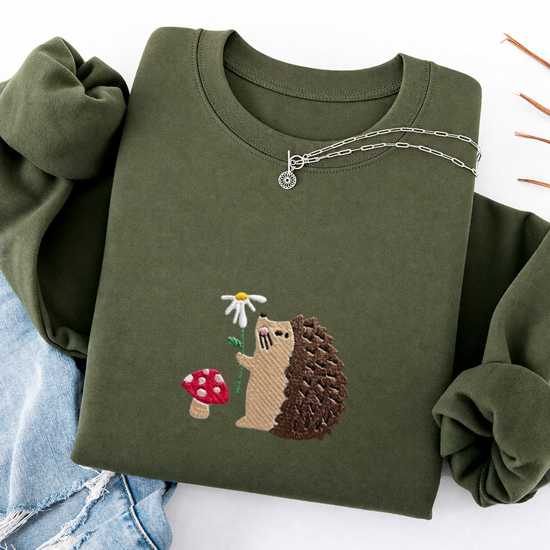 Embroidered Mushroom Hedgehog Classic Crewneck Sweatshirt