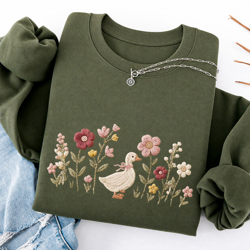 Embroidered Silly Goose Wildflower Classic Crewneck Sweatshirt