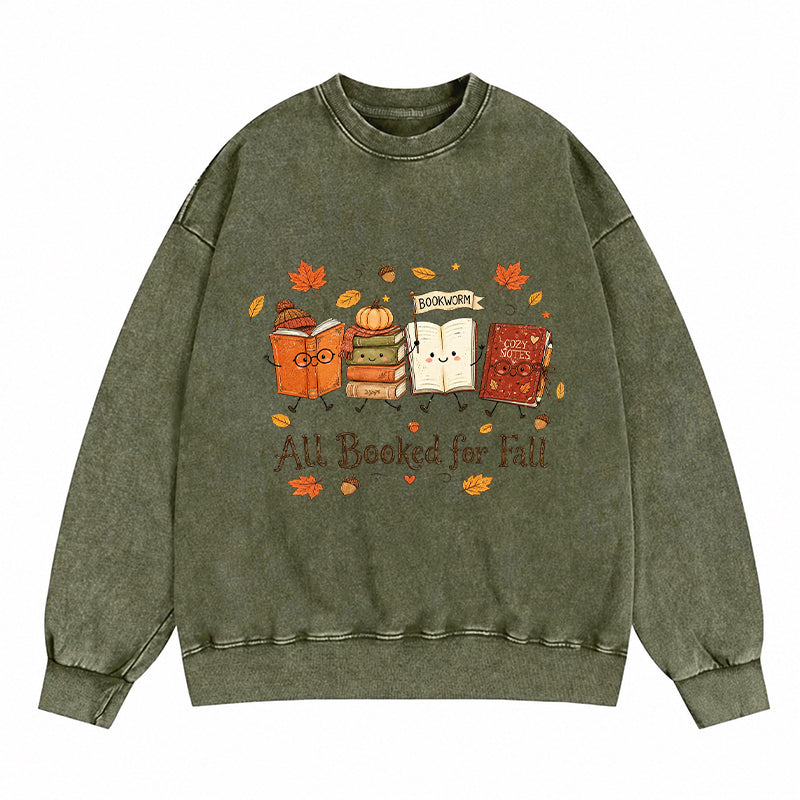 All Booked For Fall Cute Bookworm Washed Crewneck Sweatshirt