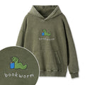 Embroidered Funny Bookworm Washed Hoodie