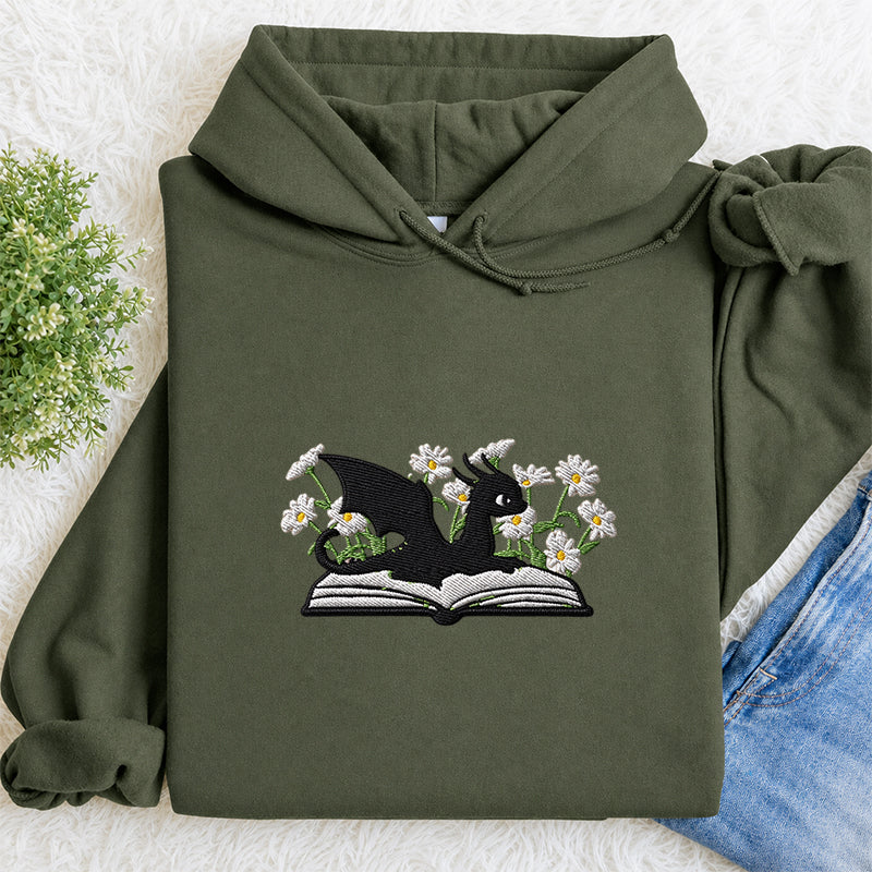 Embroidered Floral Dragon Book Classic Adult Unisex Hoodie