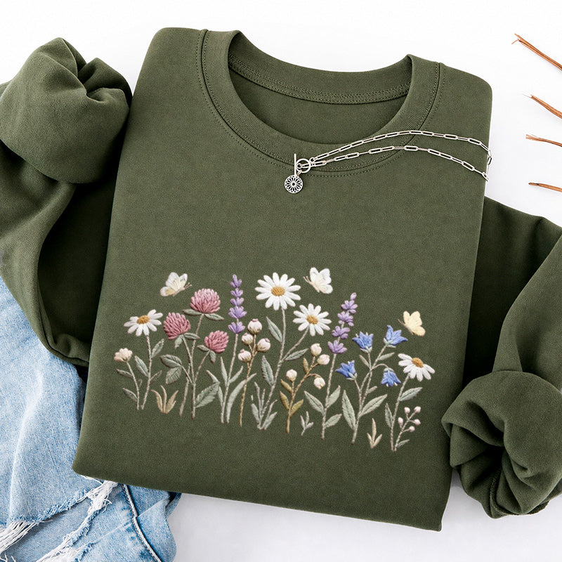 Embroidered Wildflower Classic Crewneck Sweatshirt