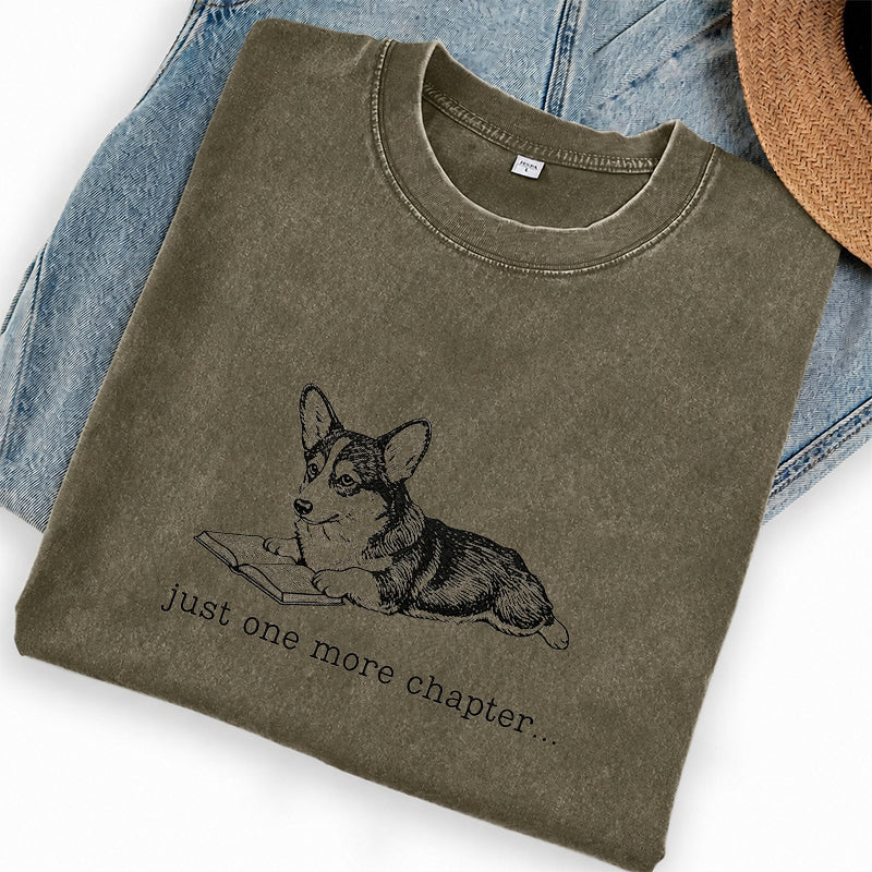 Embroidered One More Chapter Corgi Washed Crew Neck T-Shirt