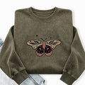 Embroidered Moth Butterfly Washed Crewneck Sweatshirt